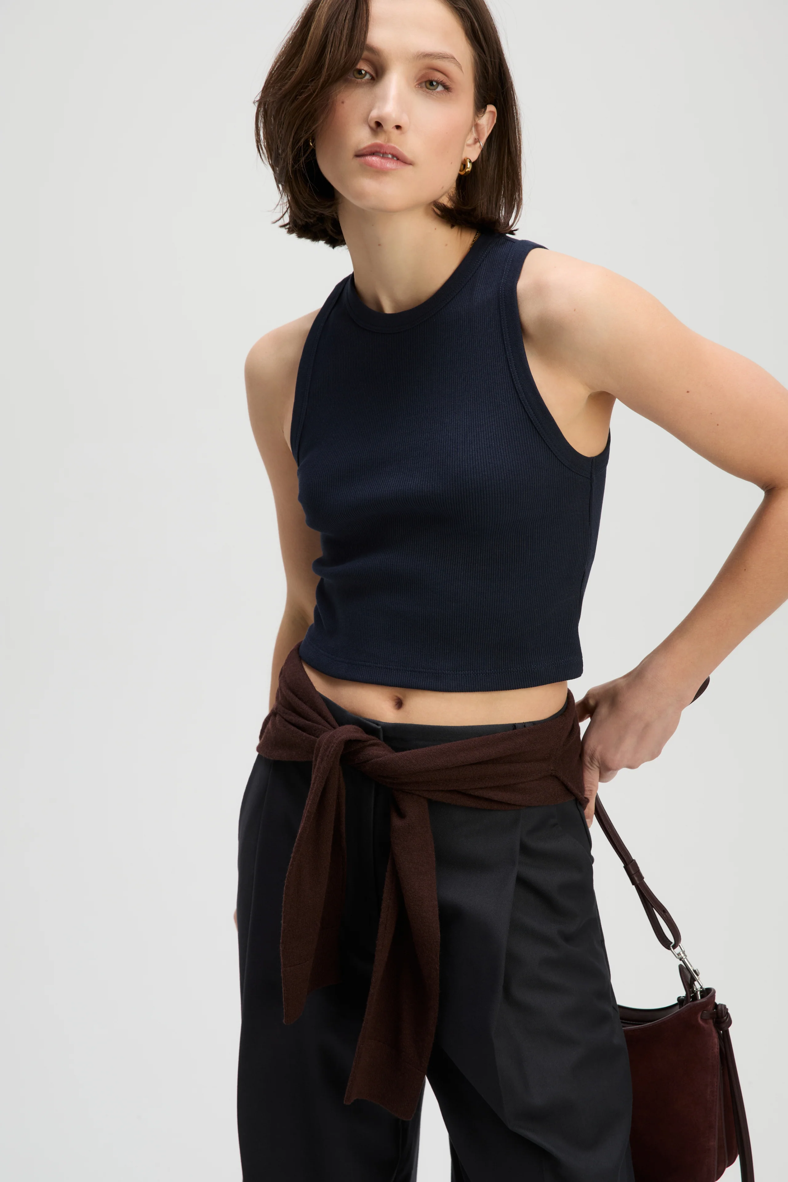The Cropped Not So Basic Tank in Navy