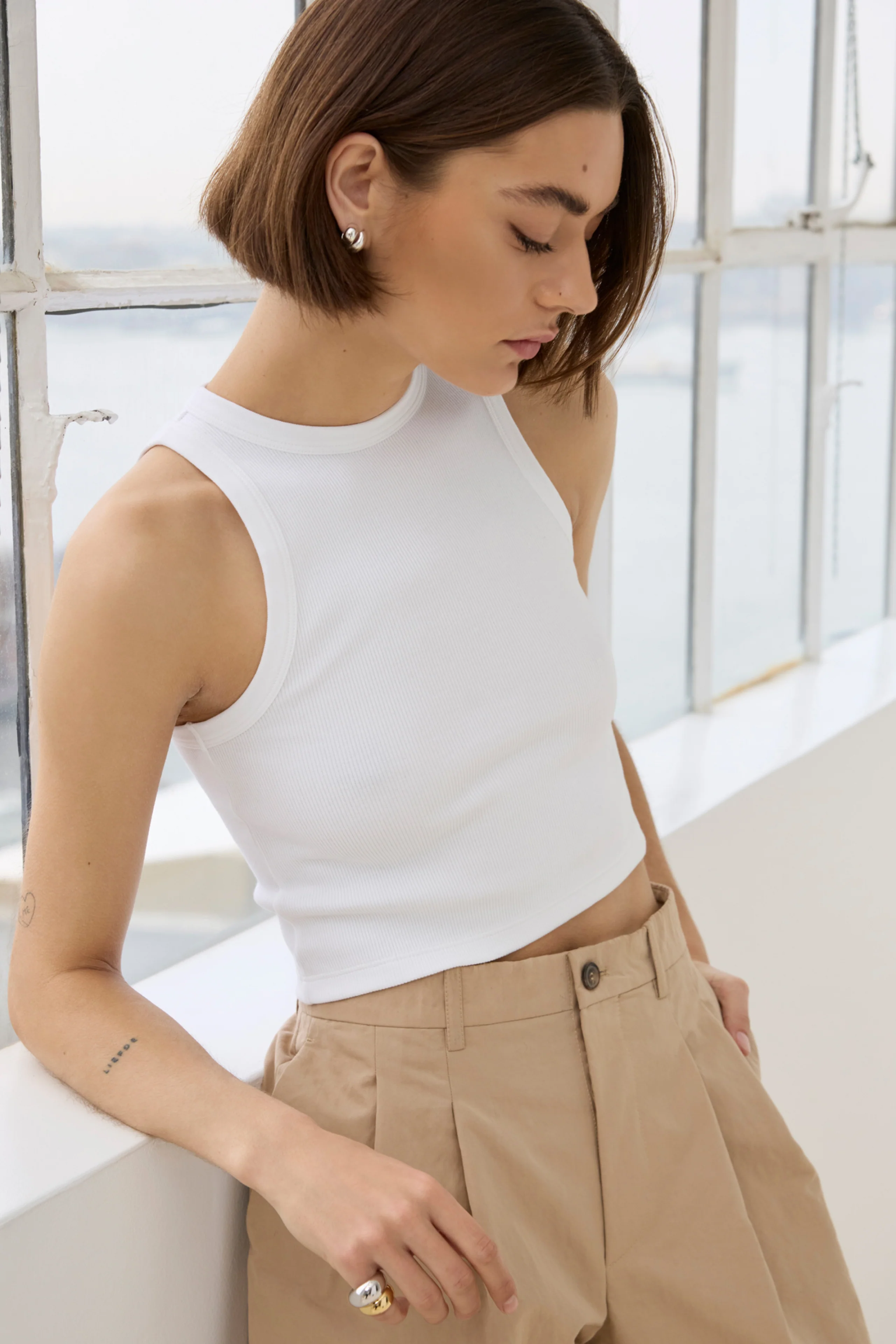 The Cropped Not So Basic Tank in White - Image 3