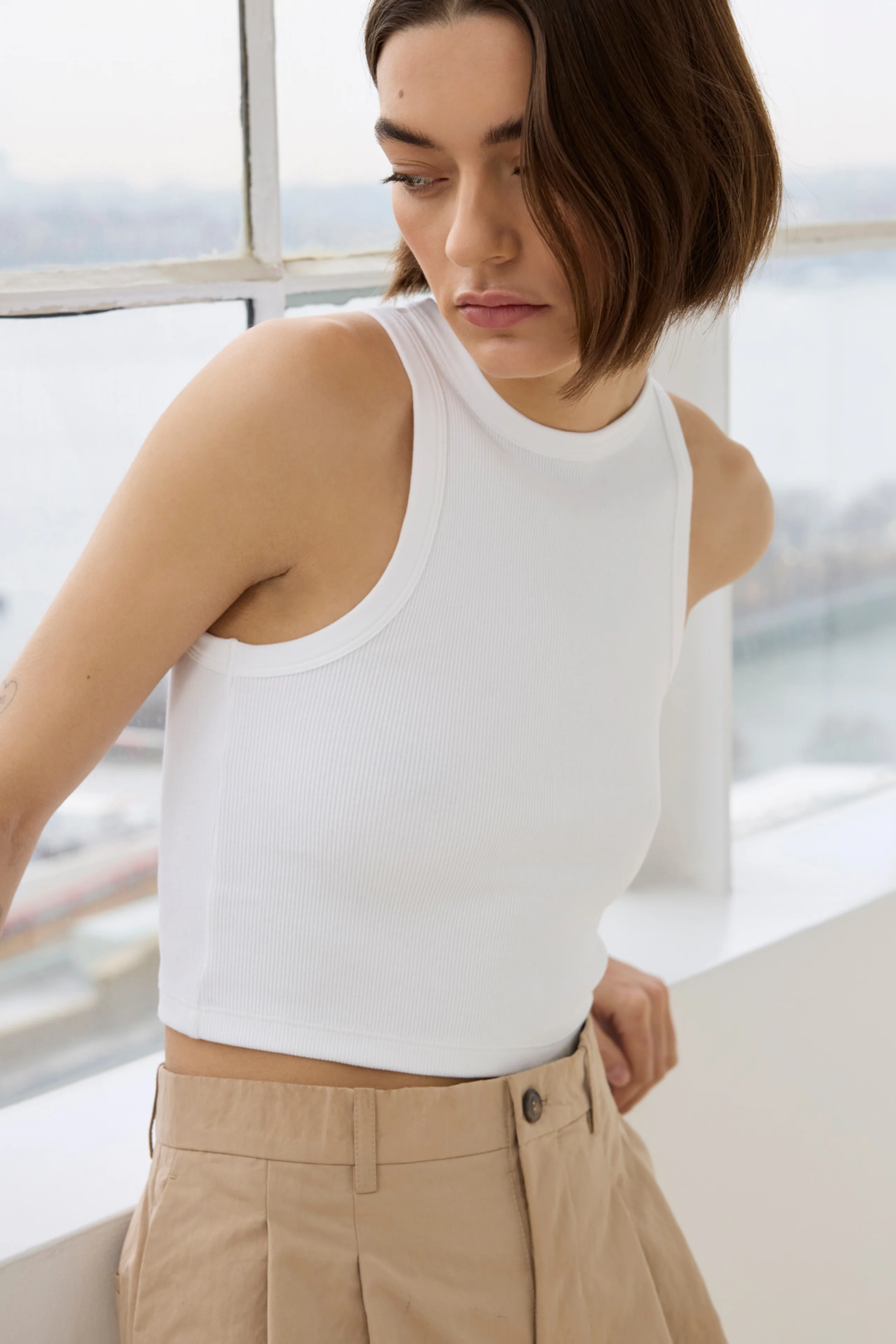 The Cropped Not So Basic Tank in White - Image 6