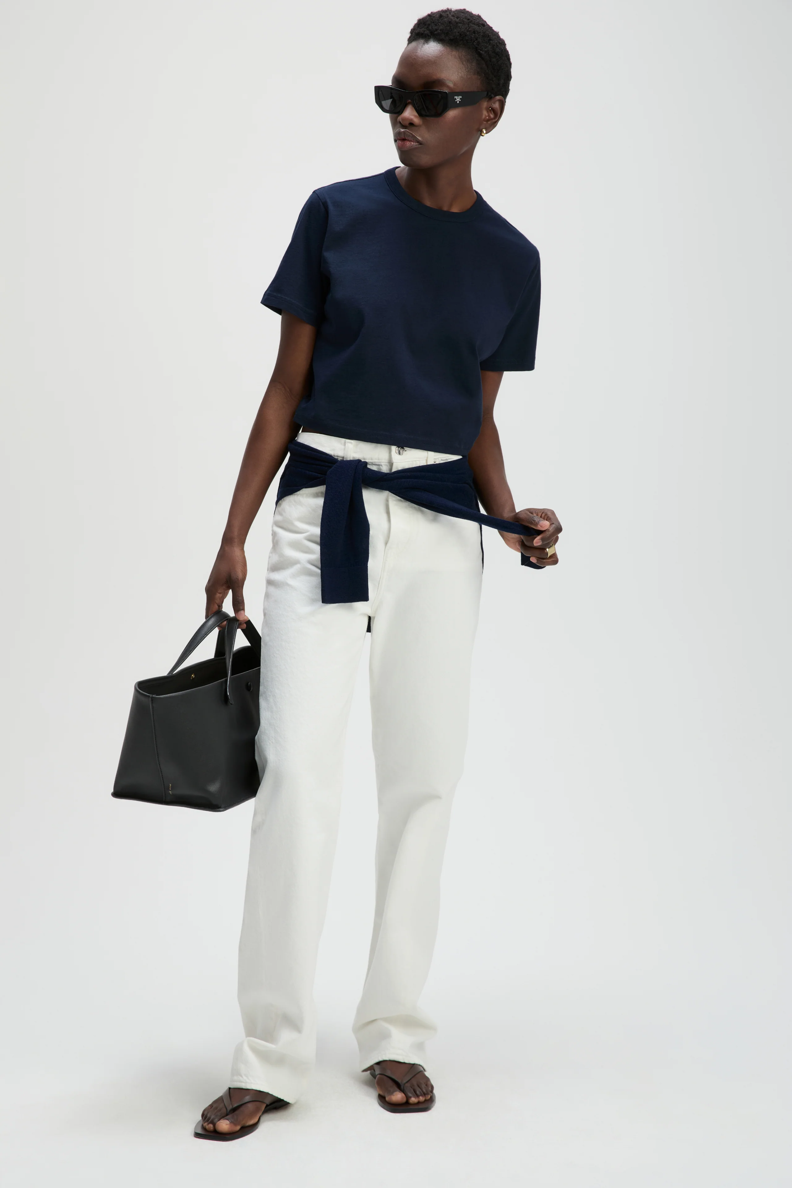 The Cropped Perfect Tee in Navy - Image 3