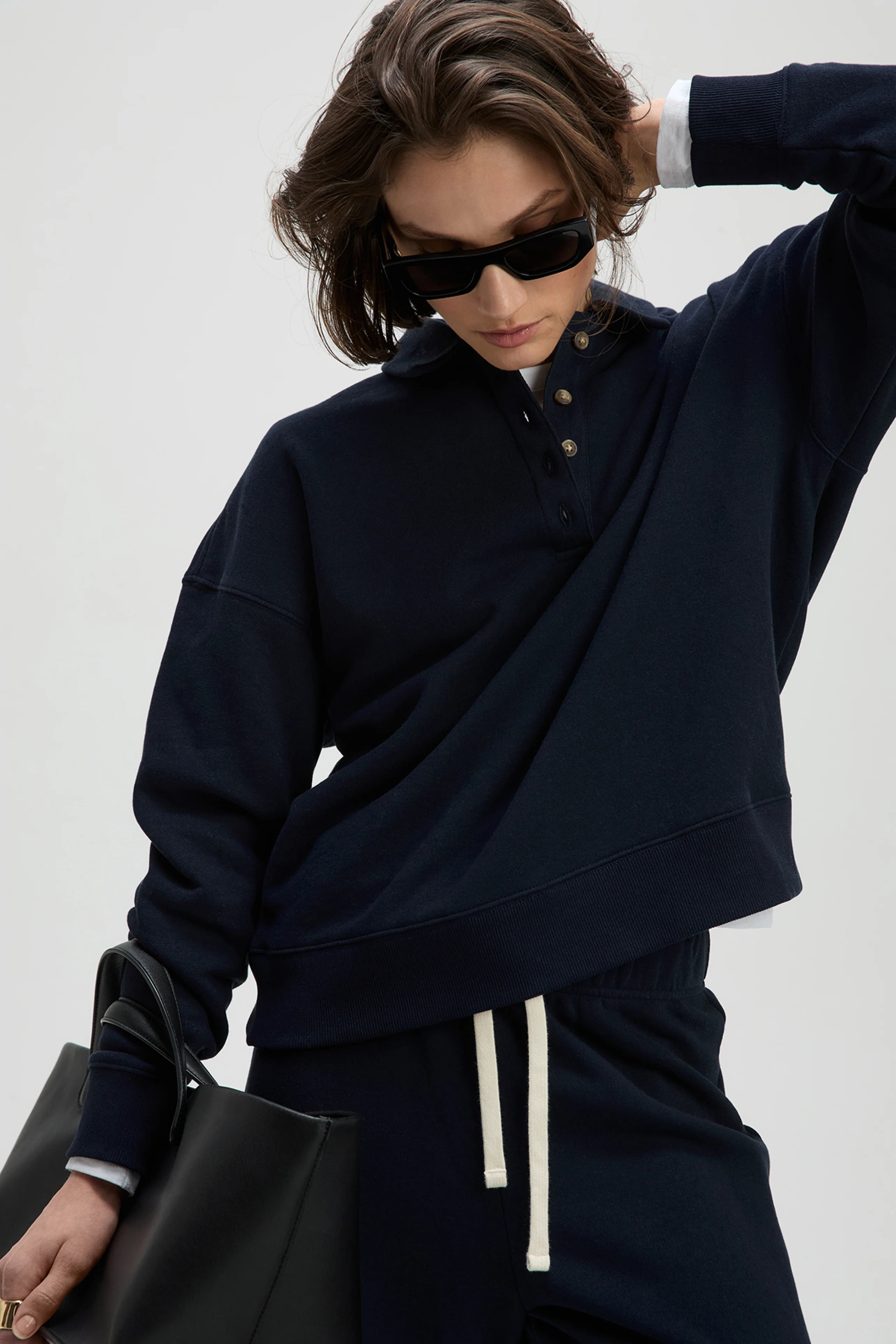 The French Terry Polo in Navy - Image 3