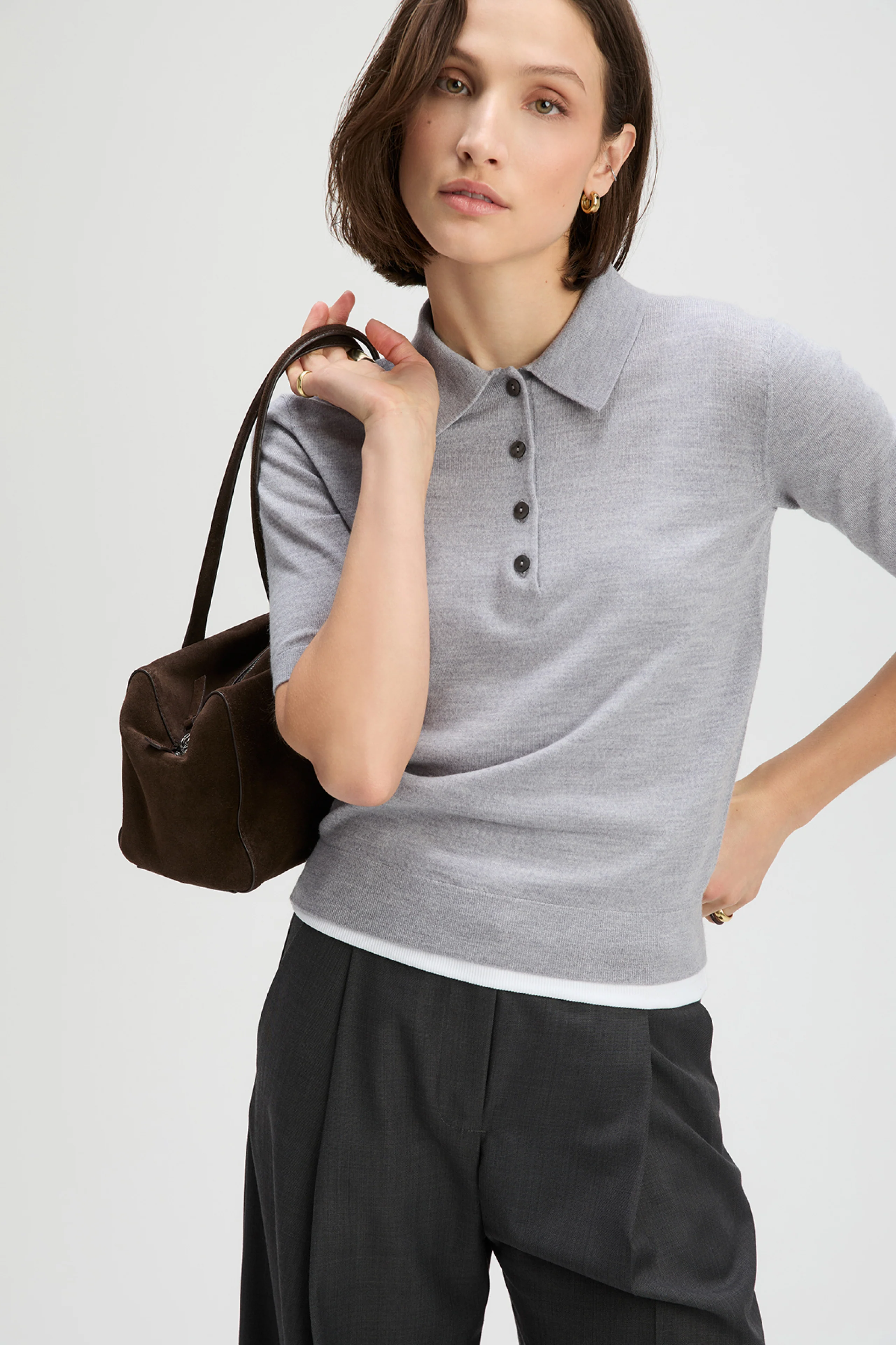 The Refined Short Sleeve Polo in Heather Grey - Image 5
