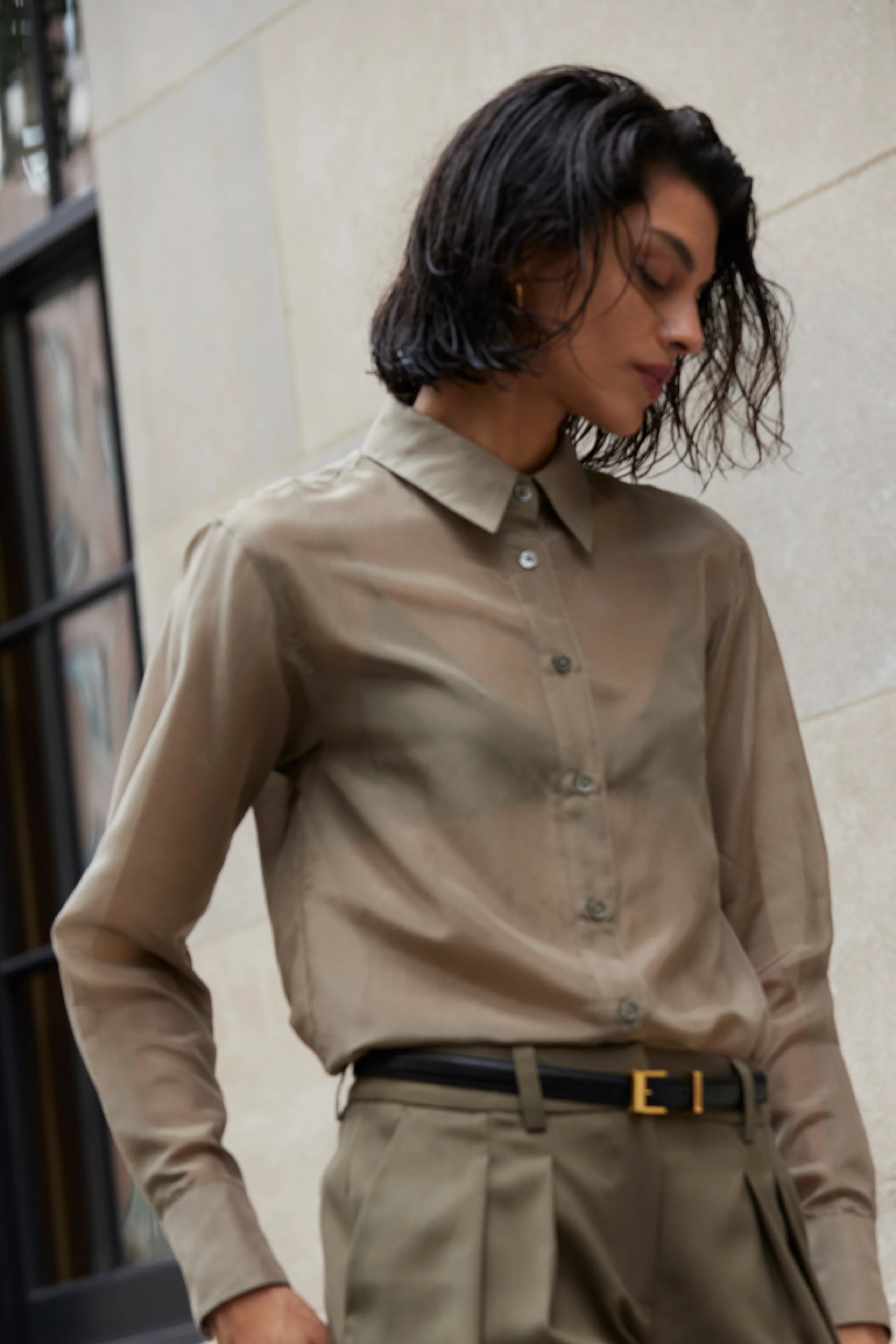 The Sheer Silk Shirt in Olive - Image 4