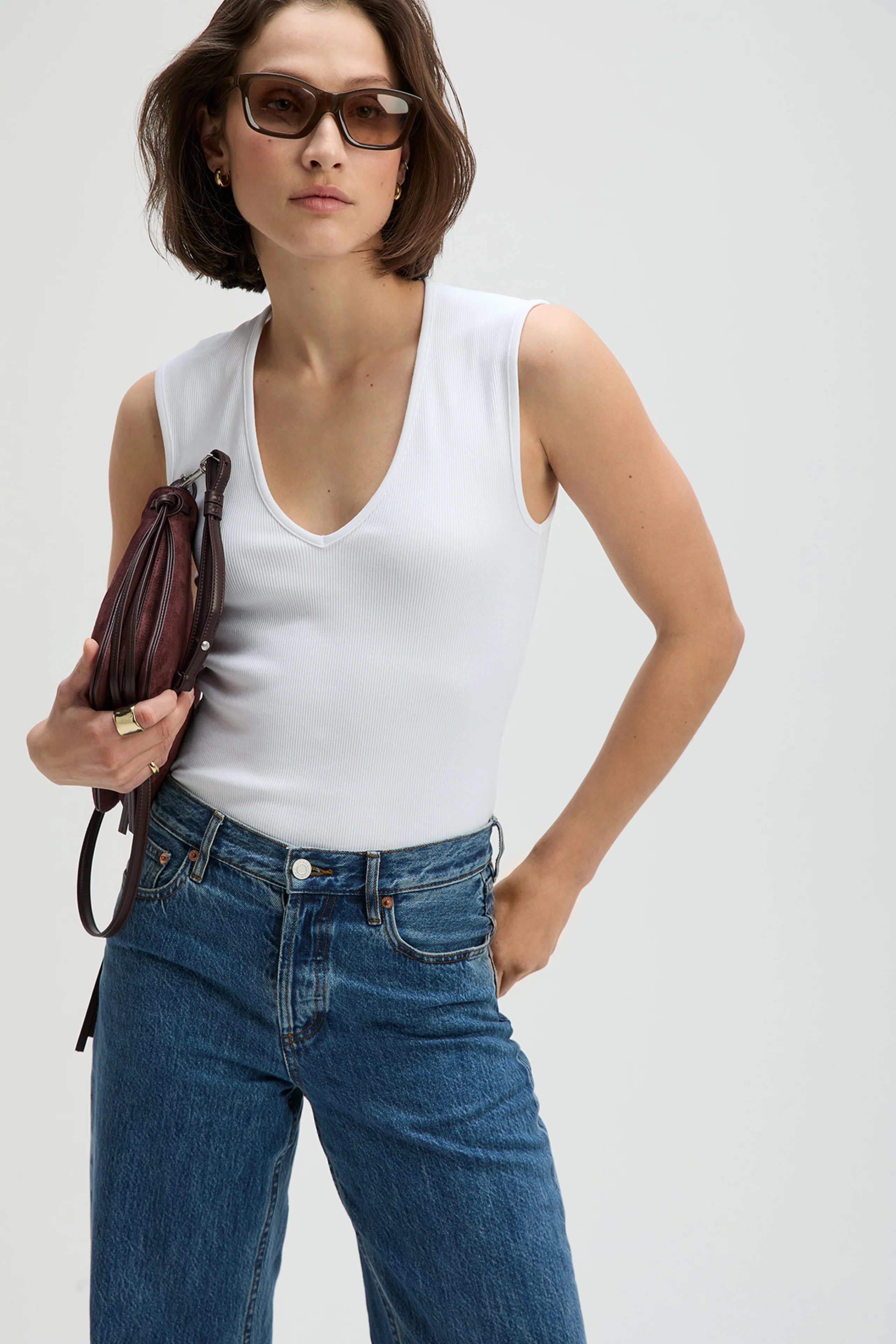 The V-Neck Tank in White - Image 2